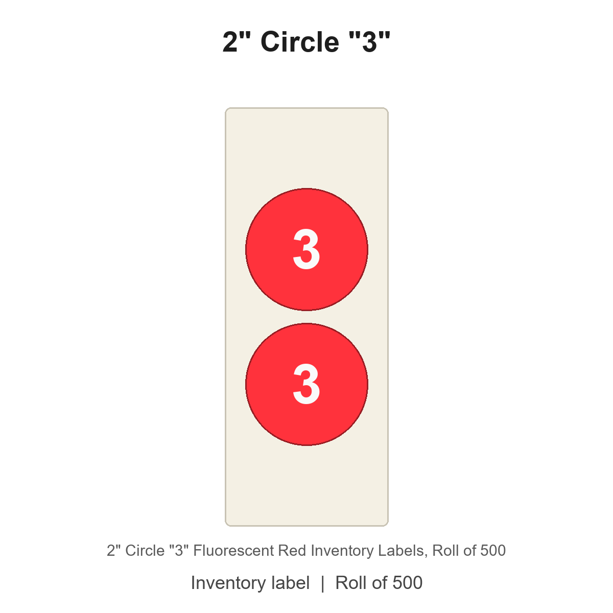 2" Circle "3" Fluorescent Red Inventory Labels