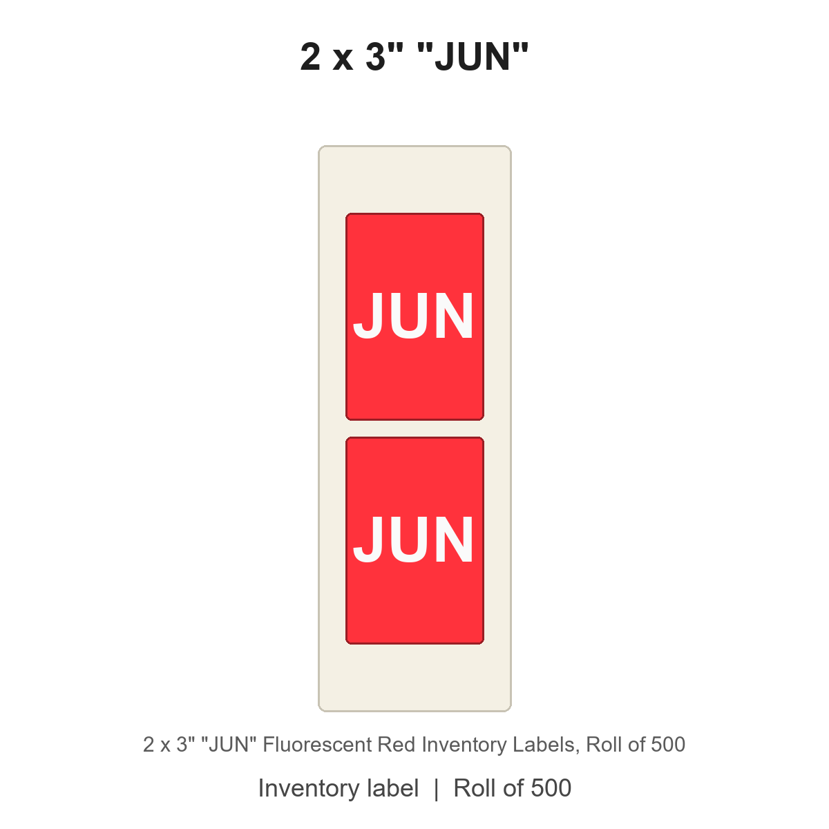 2 x 3" "JUN" Fluorescent Red Inventory Labels