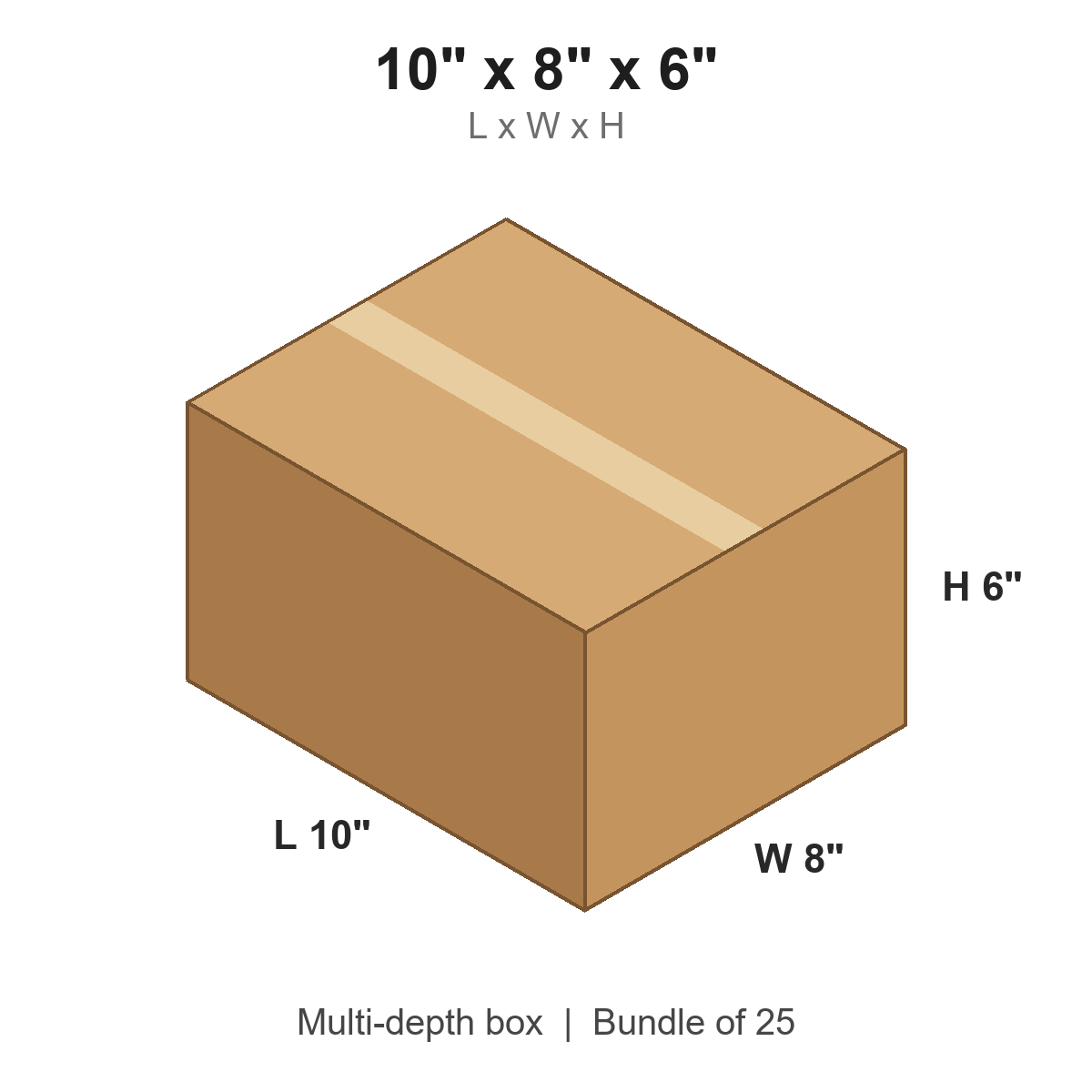 10x8x6 Multi-Depth Corrugated Boxes