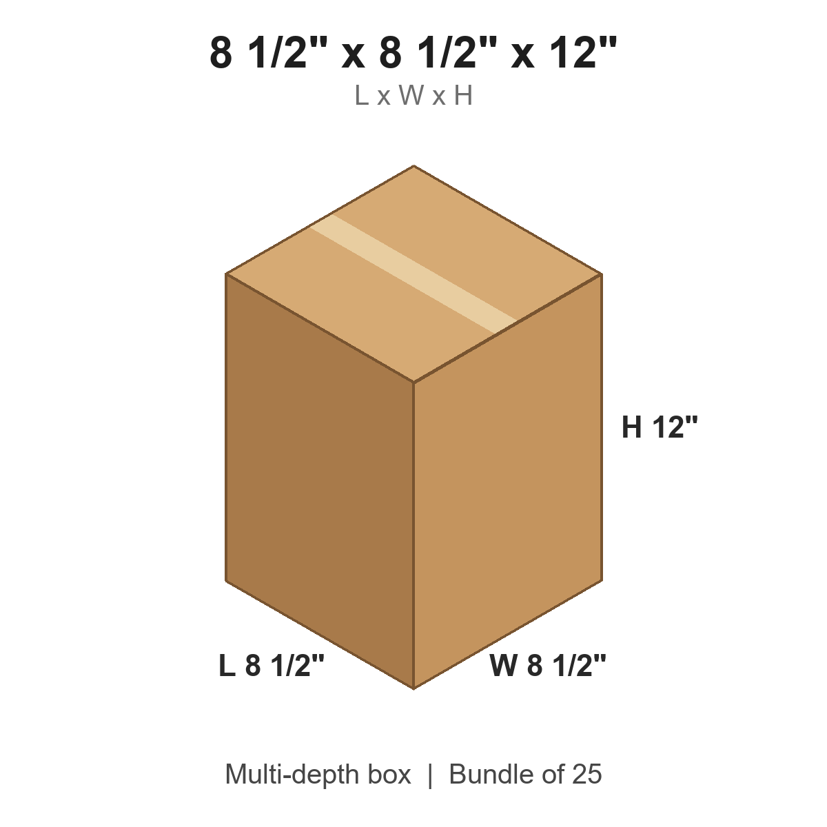 8.5x8.5x12 Multi-Depth Corrugated Boxes