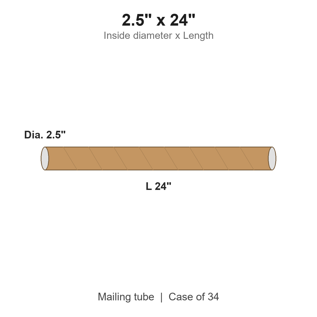2.5" x 24" Kraft Mailing Tubes with Caps