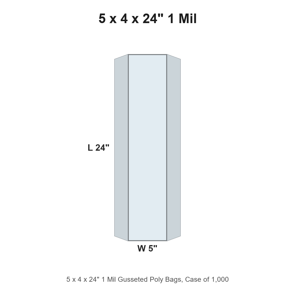 5 x 4 x 24" 1 Mil Gusseted Poly Bags