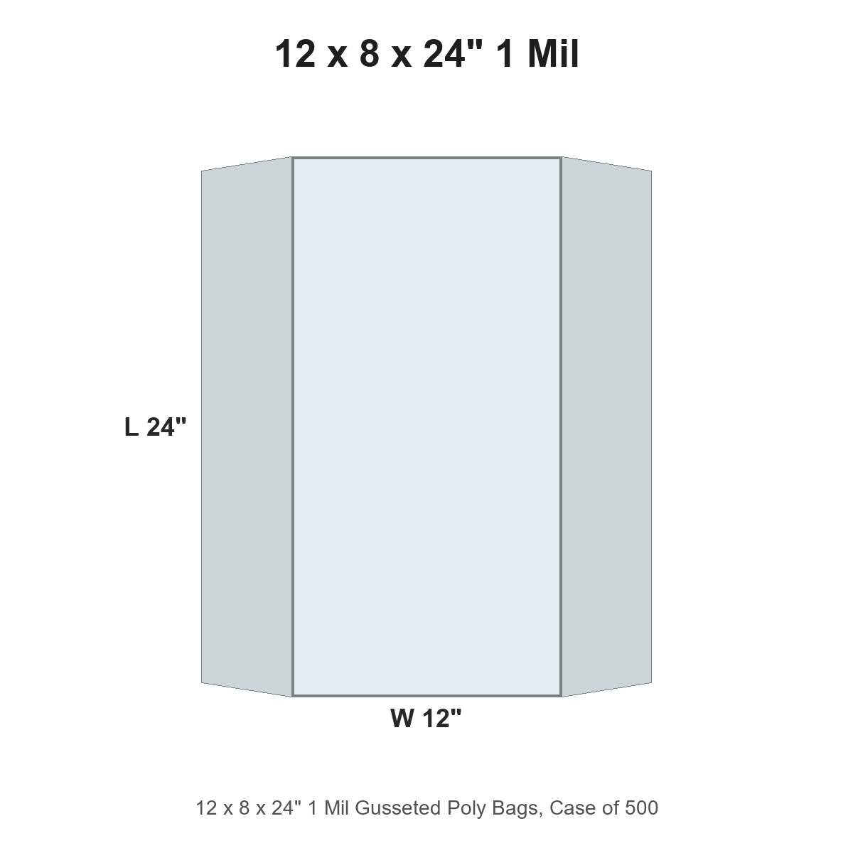 12 x 8 x 24" 1 Mil Gusseted Poly Bags