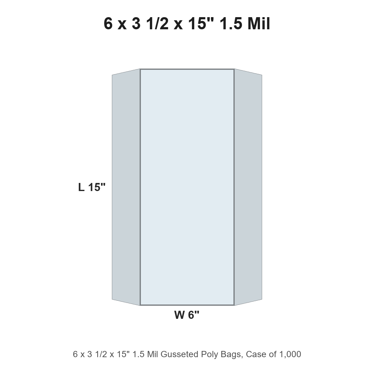 6 x 3 1/2 x 15" 1.5 Mil Gusseted Poly Bags