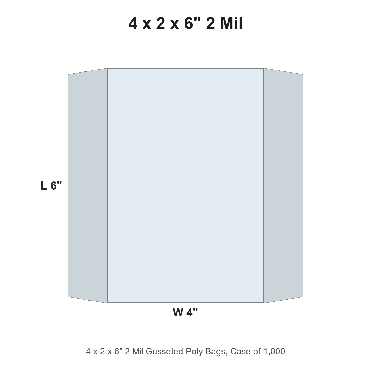 4 x 2 x 6" 2 Mil Gusseted Poly Bags
