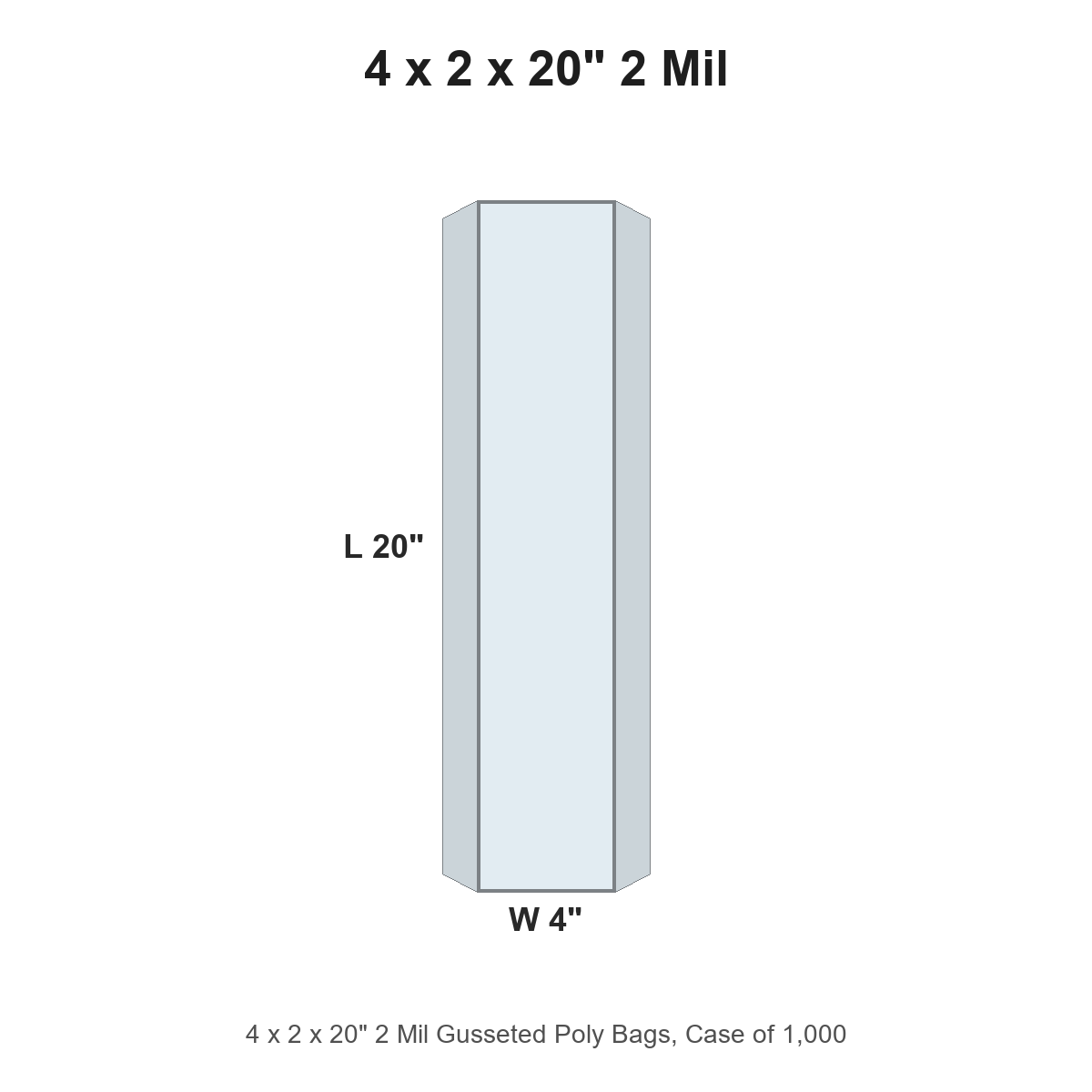 4 x 2 x 20" 2 Mil Gusseted Poly Bags