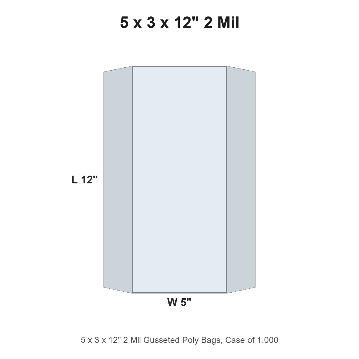 5 x 3 x 12" 2 Mil Gusseted Poly Bags