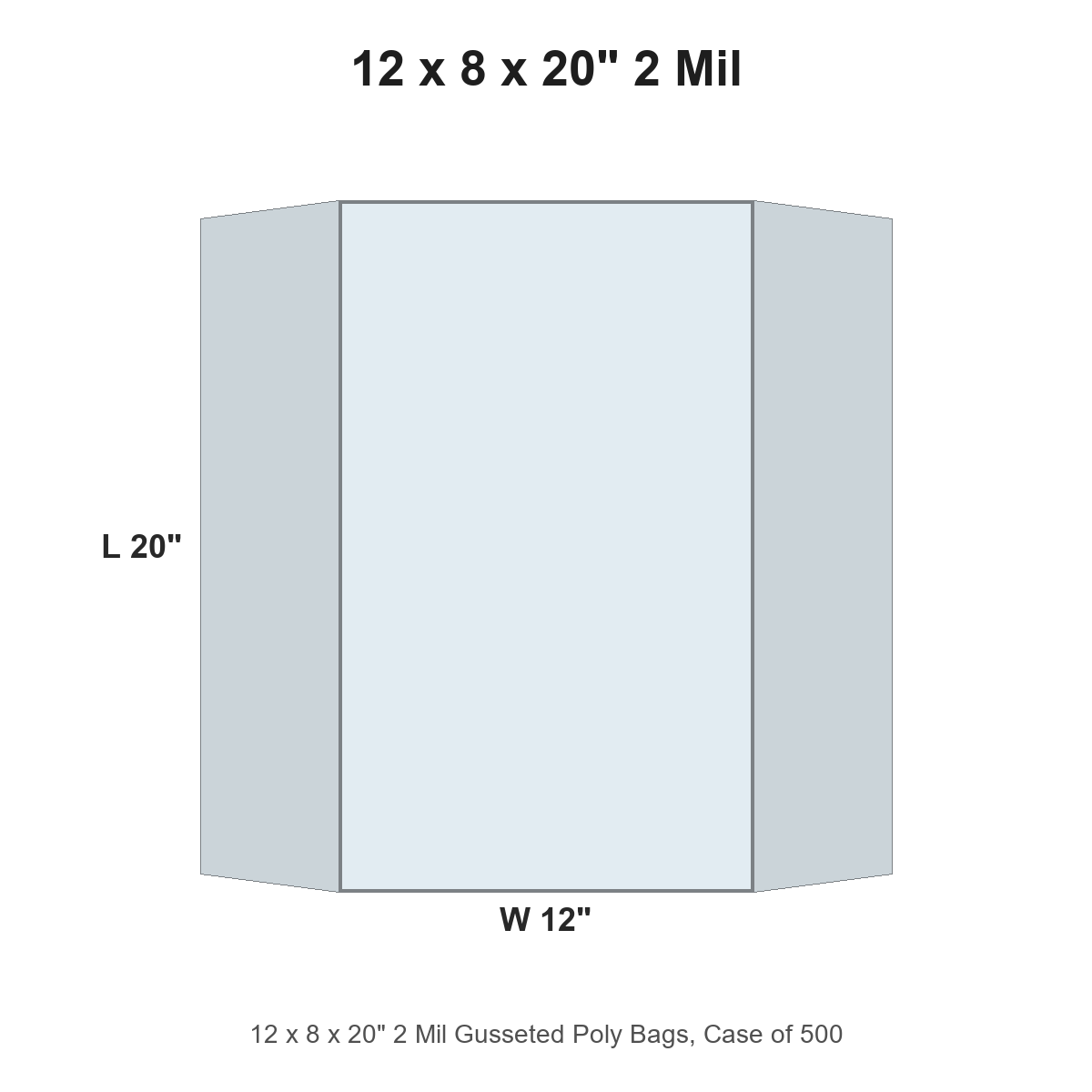 12 x 8 x 20" 2 Mil Gusseted Poly Bags