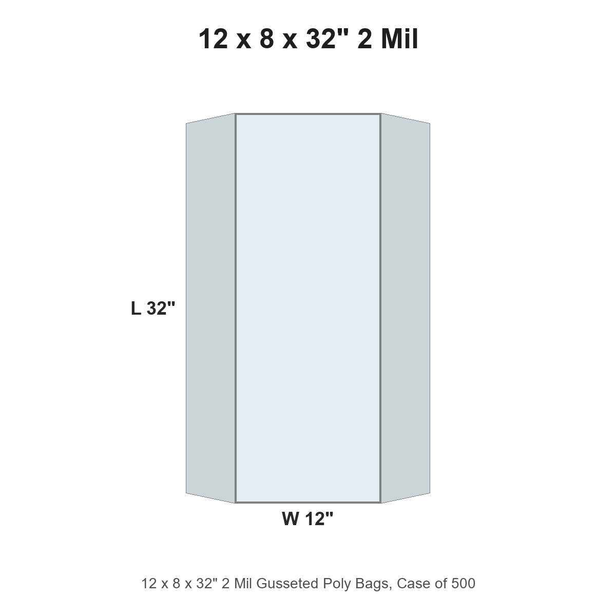 12 x 8 x 32" 2 Mil Gusseted Poly Bags