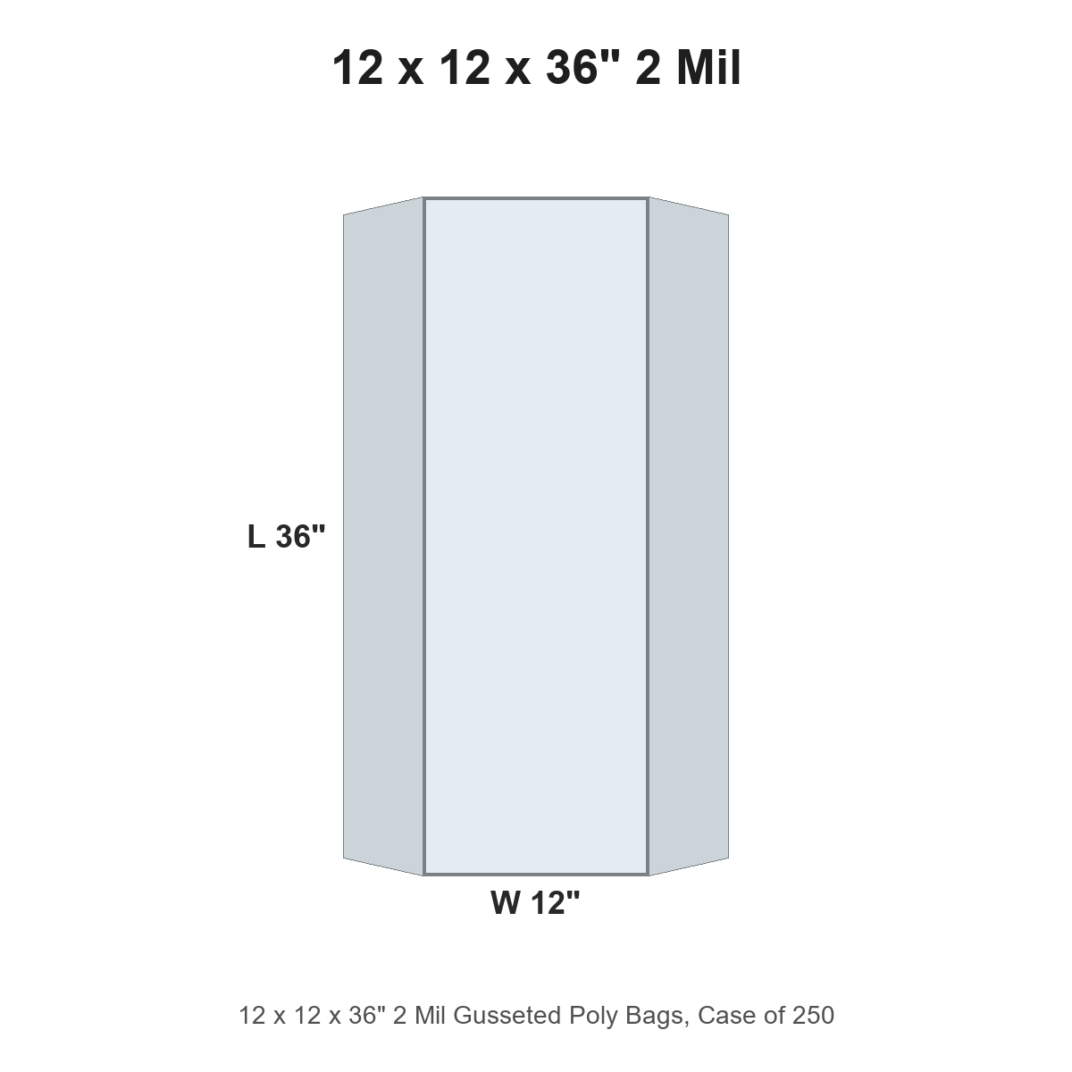 12 x 12 x 36" 2 Mil Gusseted Poly Bags