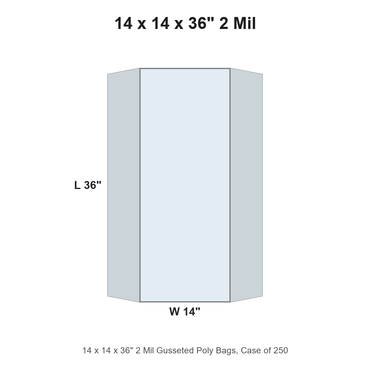 14 x 14 x 36" 2 Mil Gusseted Poly Bags