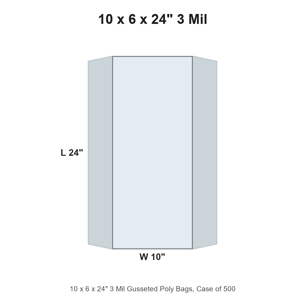 10 x 6 x 24" 3 Mil Gusseted Poly Bags