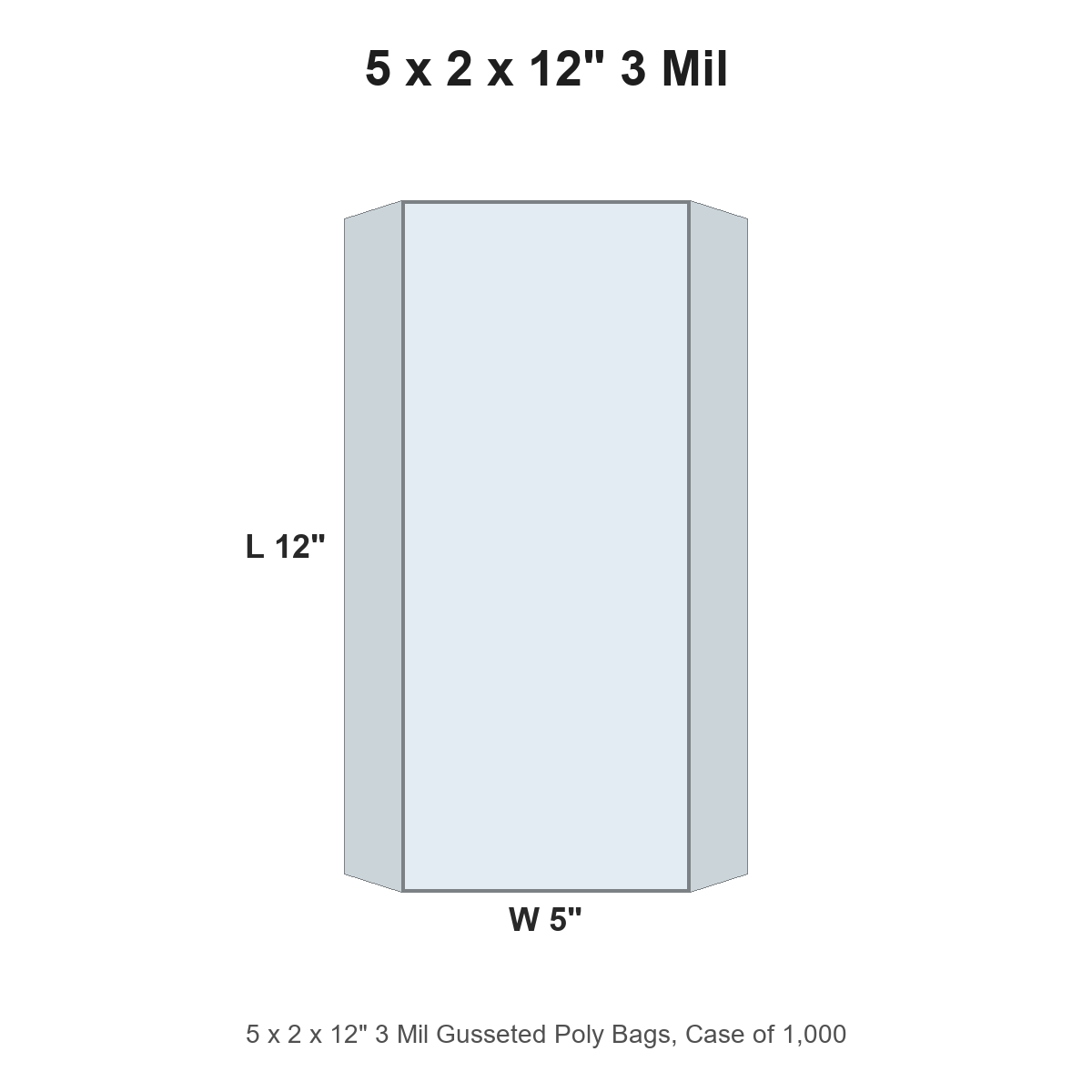 5 x 2 x 12" 3 Mil Gusseted Poly Bags