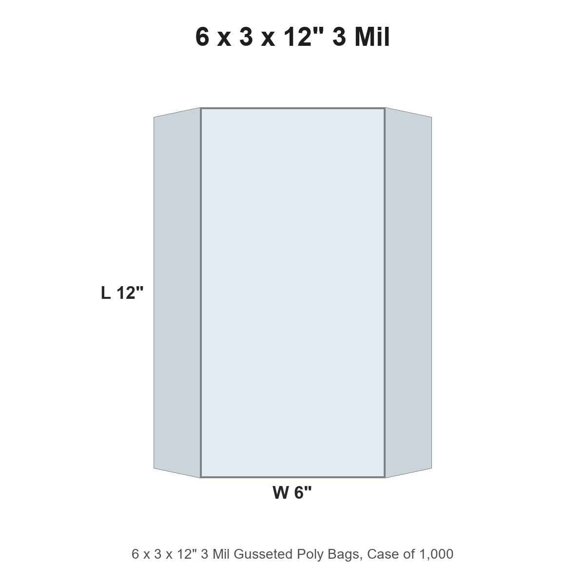 6 x 3 x 12" 3 Mil Gusseted Poly Bags