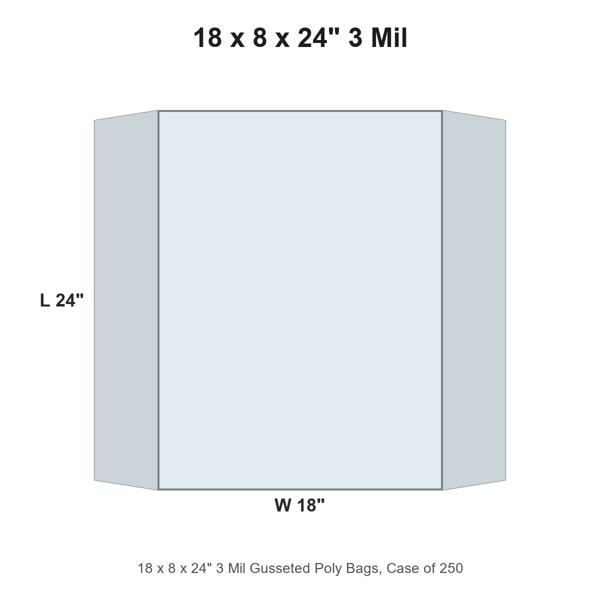 18 x 8 x 24" 3 Mil Gusseted Poly Bags