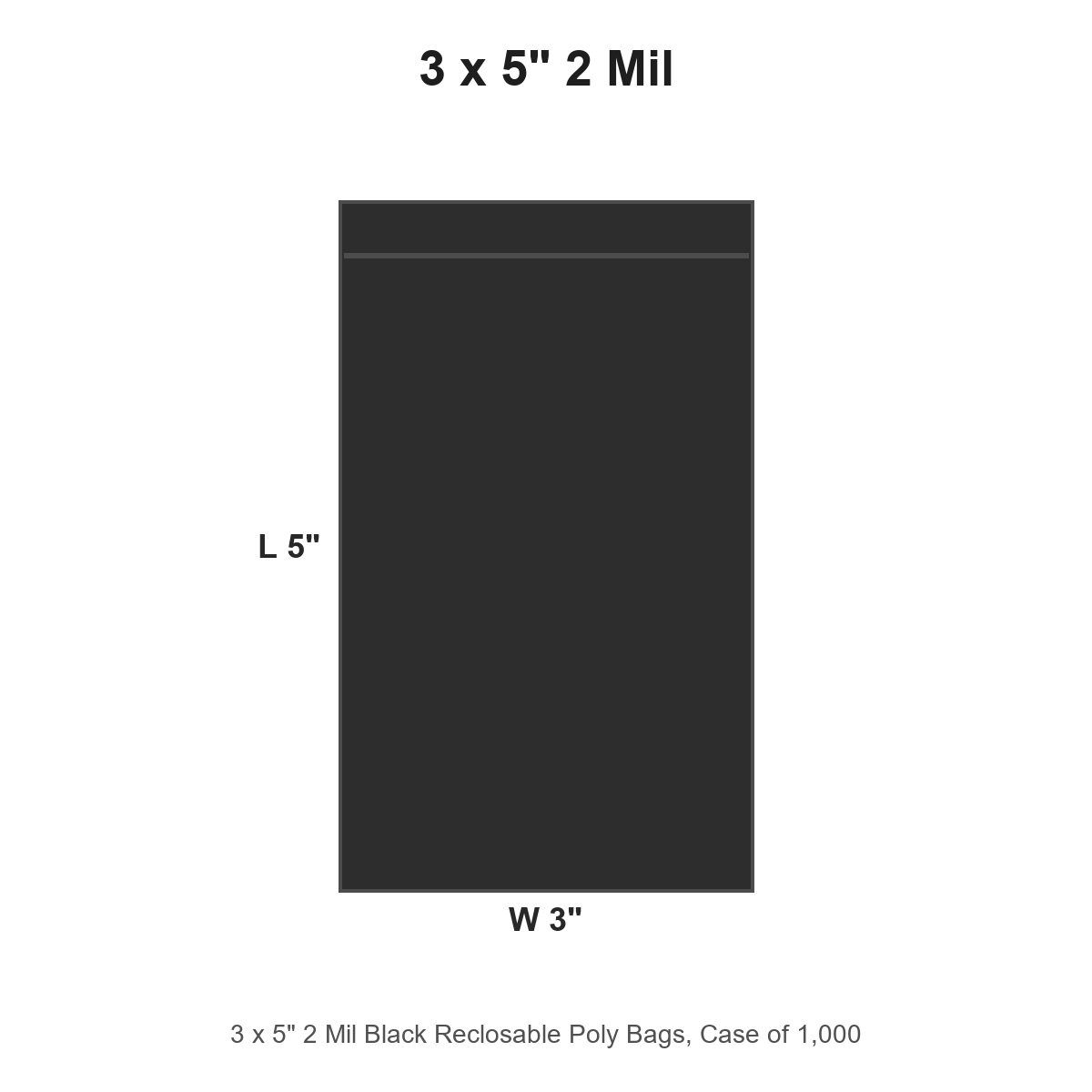 3 x 5" 2 Mil Black Reclosable Poly Bags