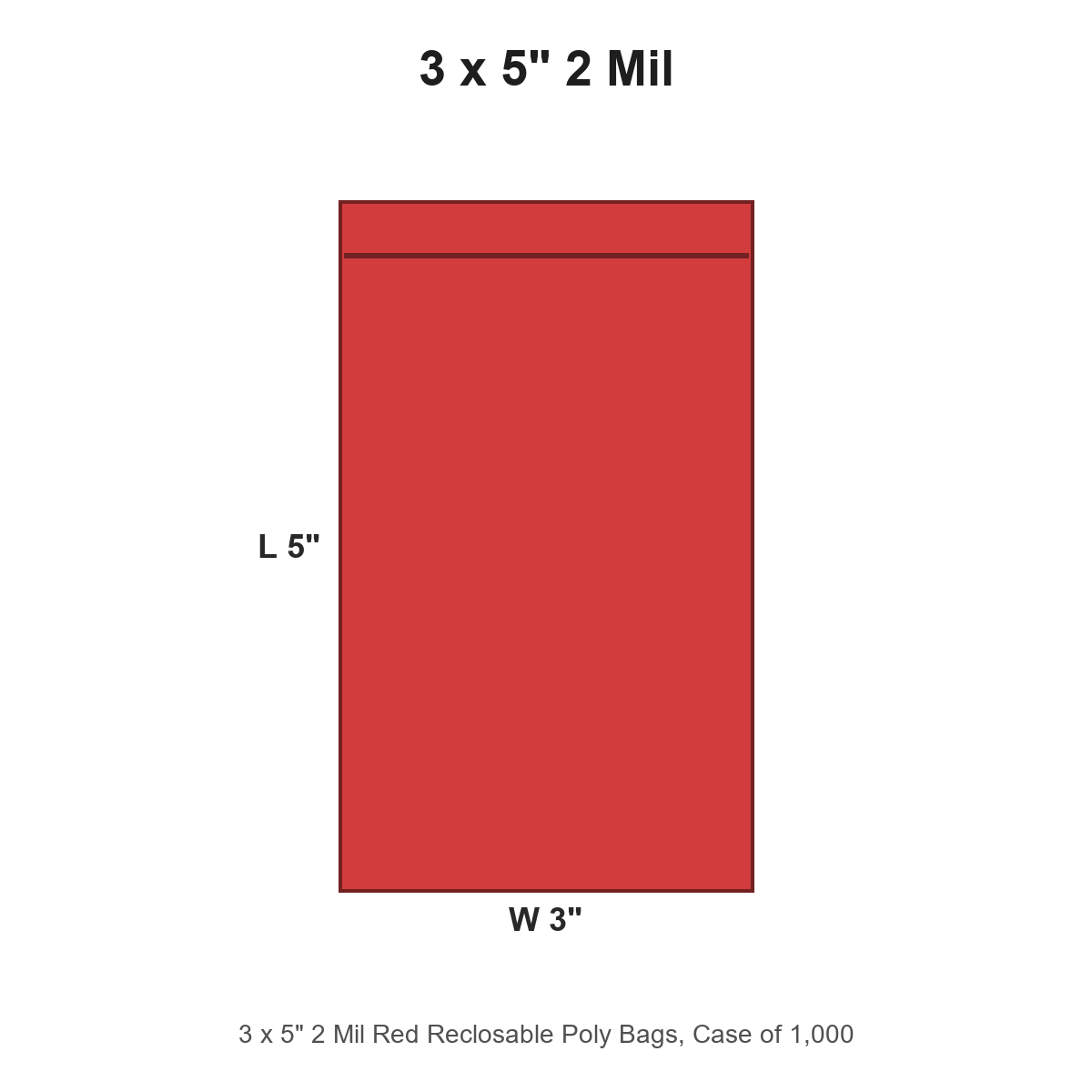 3 x 5" 2 Mil Red Reclosable Poly Bags