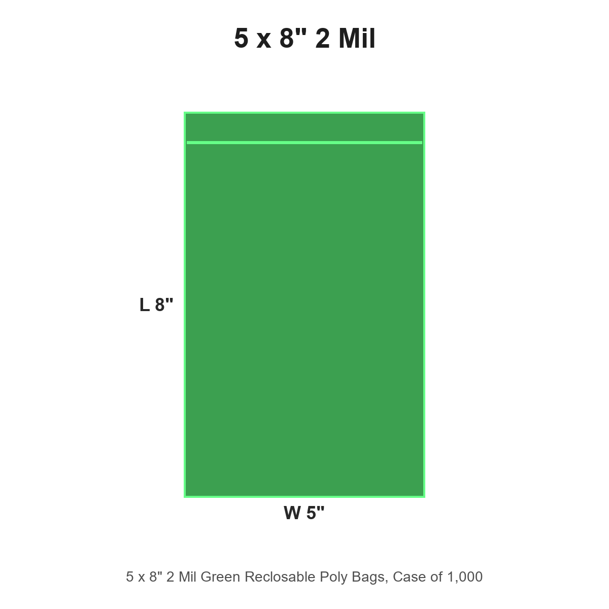 5 x 8" 2 Mil Green Reclosable Poly Bags