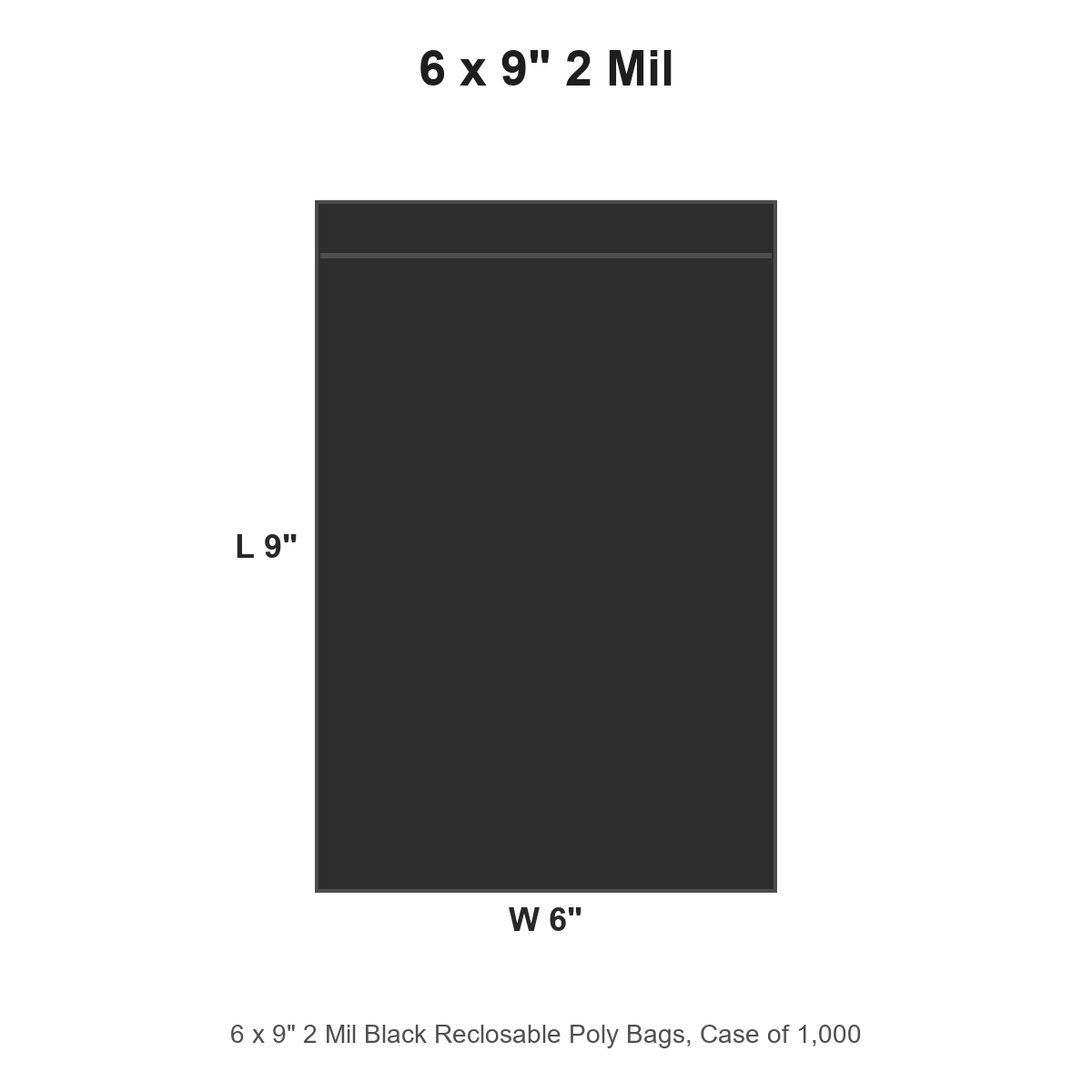 6 x 9" 2 Mil Black Reclosable Poly Bags