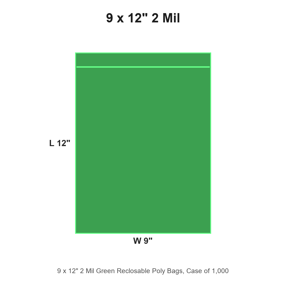 9 x 12" 2 Mil Green Reclosable Poly Bags