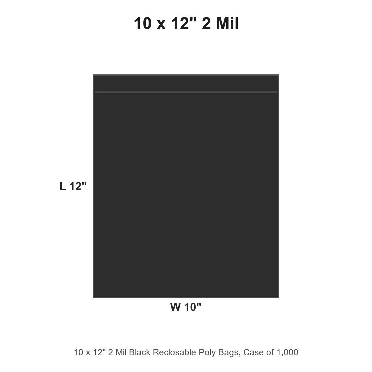 10 x 12" 2 Mil Black Reclosable Poly Bags