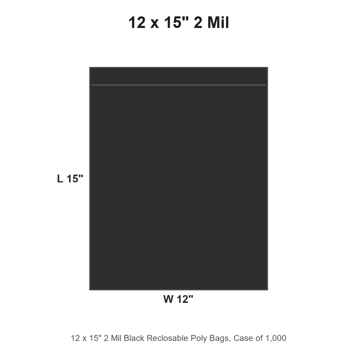 12 x 15" 2 Mil Black Reclosable Poly Bags