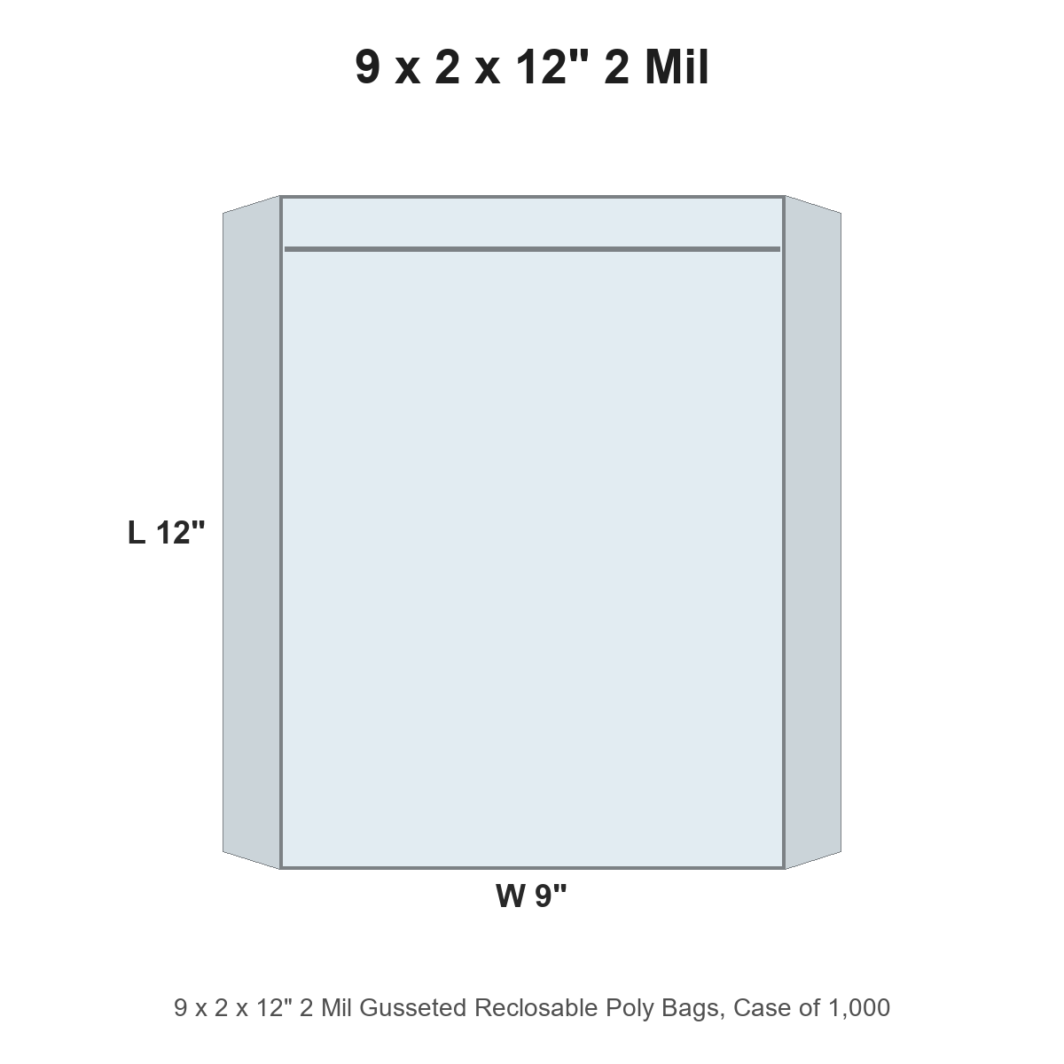 9 x 2 x 12" 2 Mil Gusseted Reclosable Poly Bags