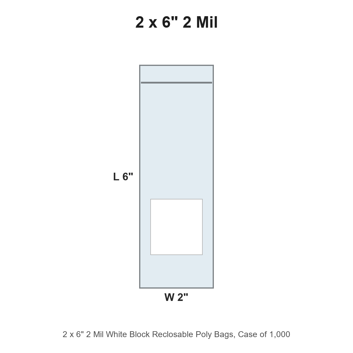 2 x 6" 2 Mil White Block Reclosable Poly Bags