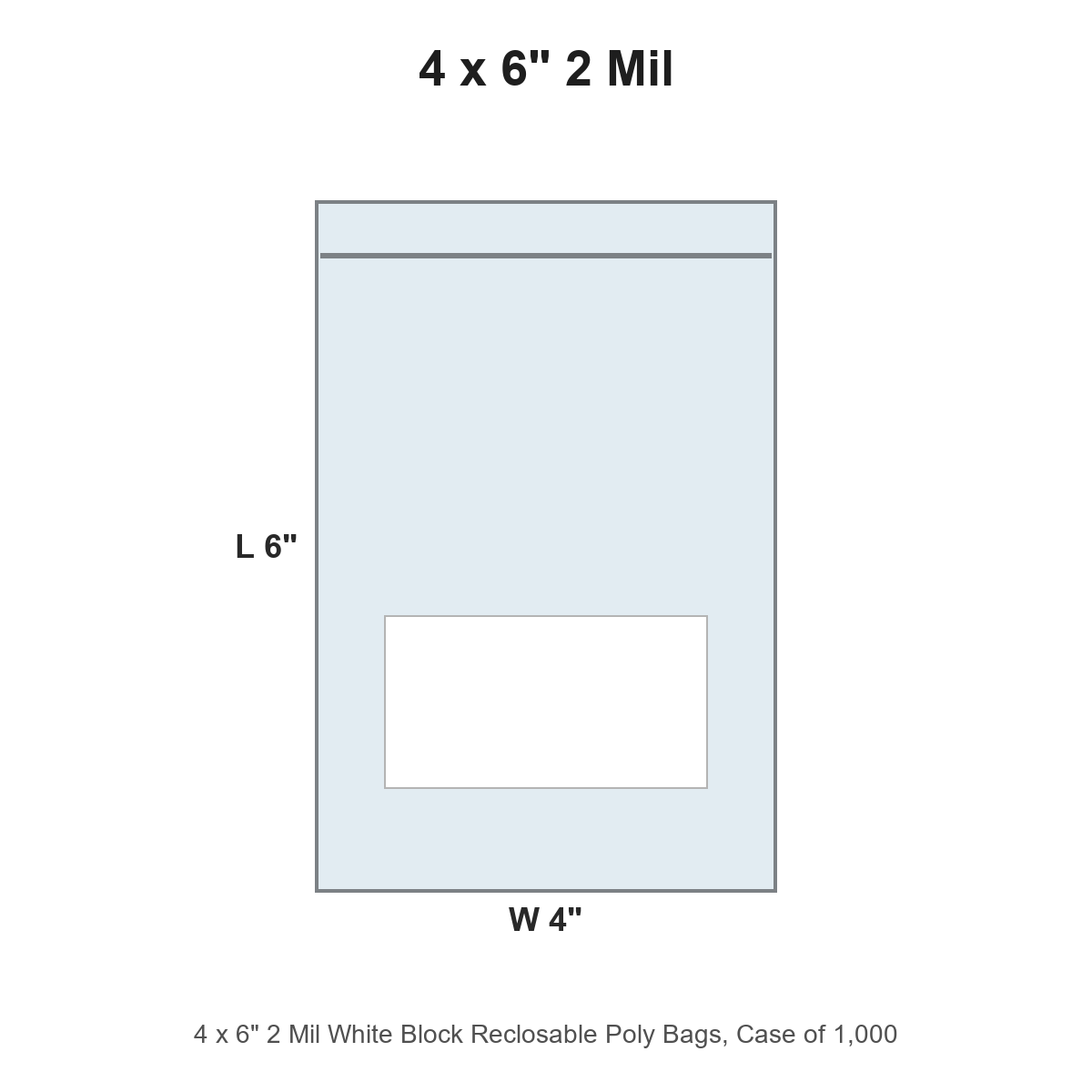 4 x 6" 2 Mil White Block Reclosable Poly Bags