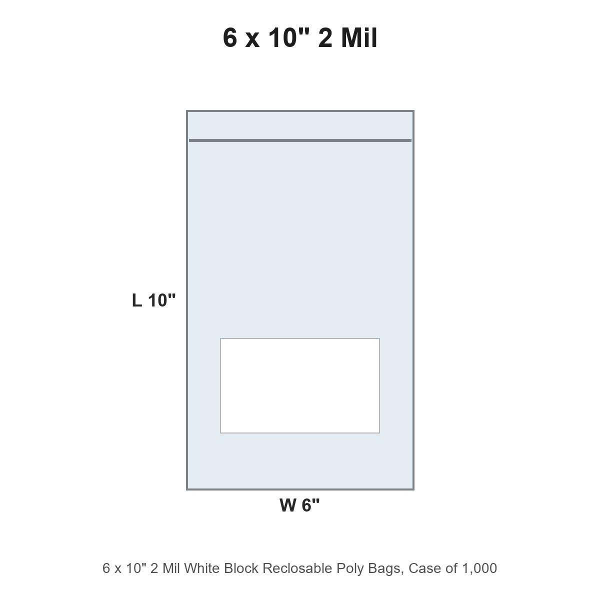 6 x 10" 2 Mil White Block Reclosable Poly Bags
