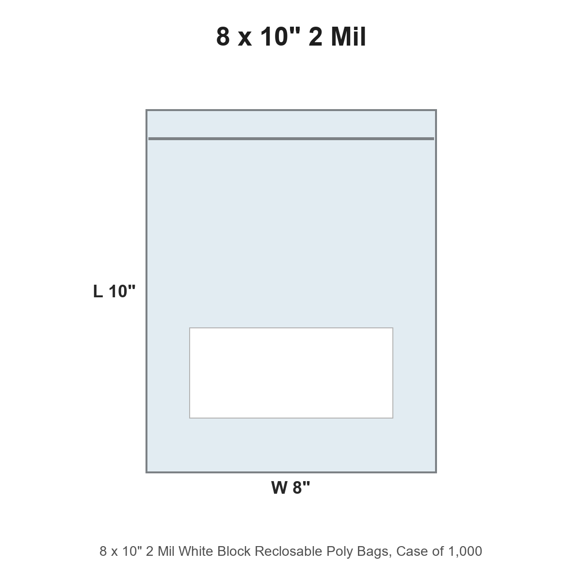 8 x 10" 2 Mil White Block Reclosable Poly Bags