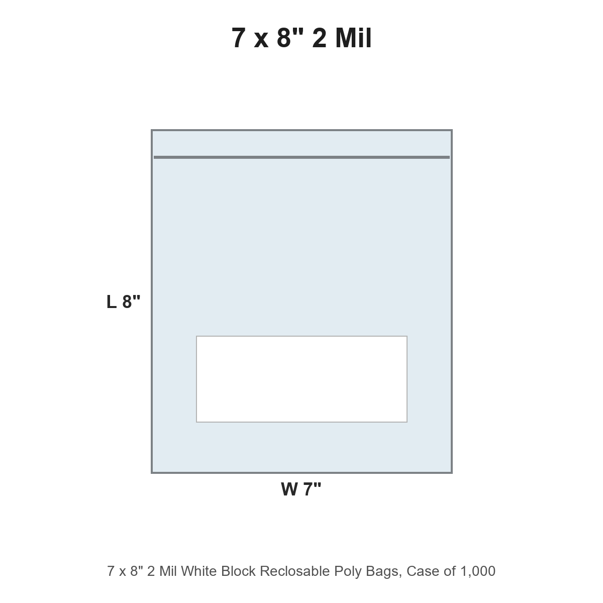7 x 8" 2 Mil White Block Reclosable Poly Bags