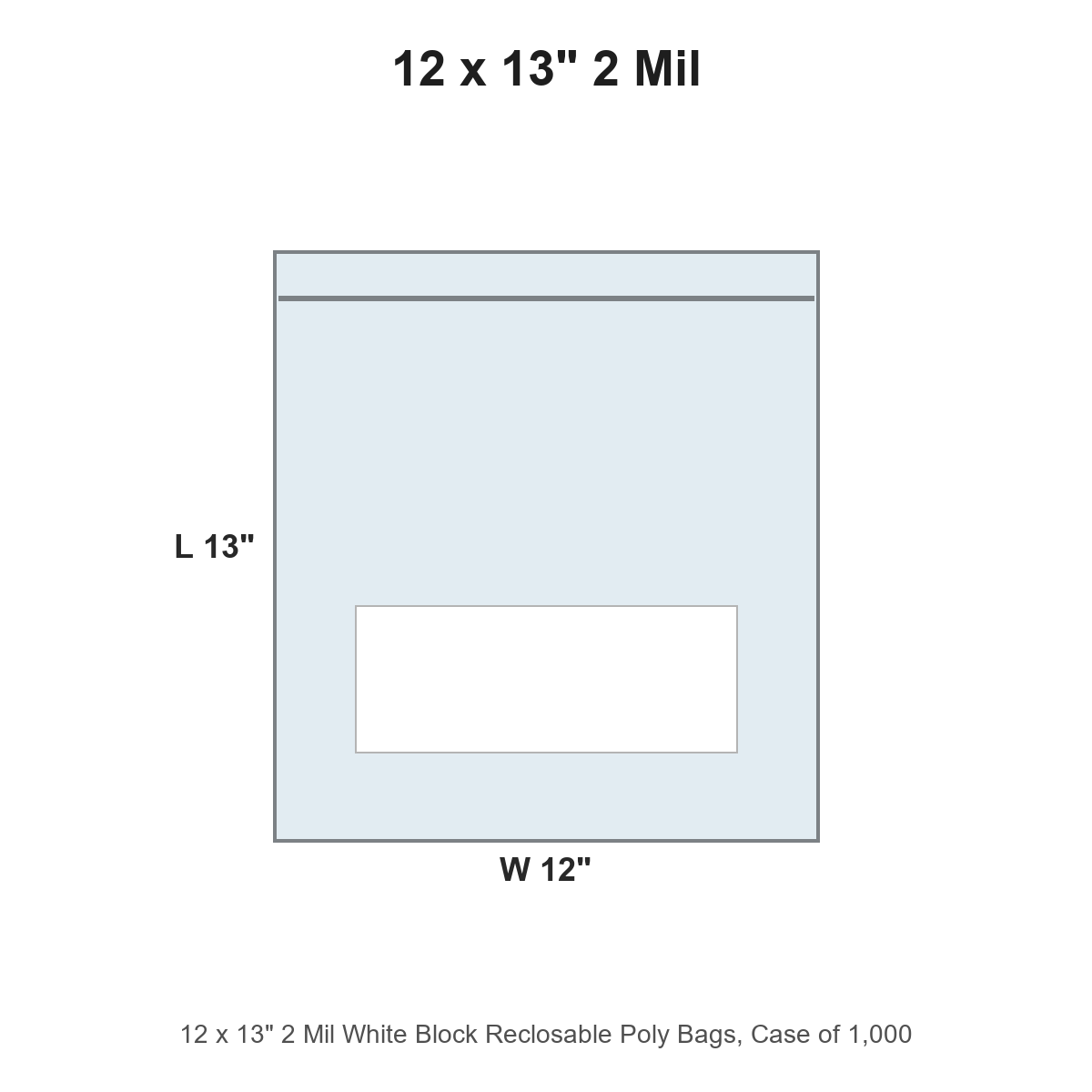 12 x 13" 2 Mil White Block Reclosable Poly Bags
