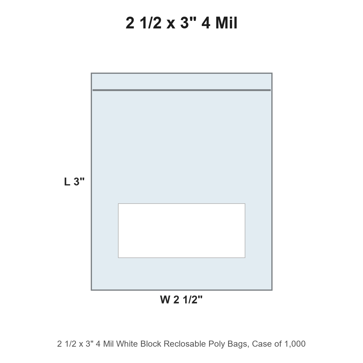 2 1/2 x 3" 4 Mil White Block Reclosable Poly Bags