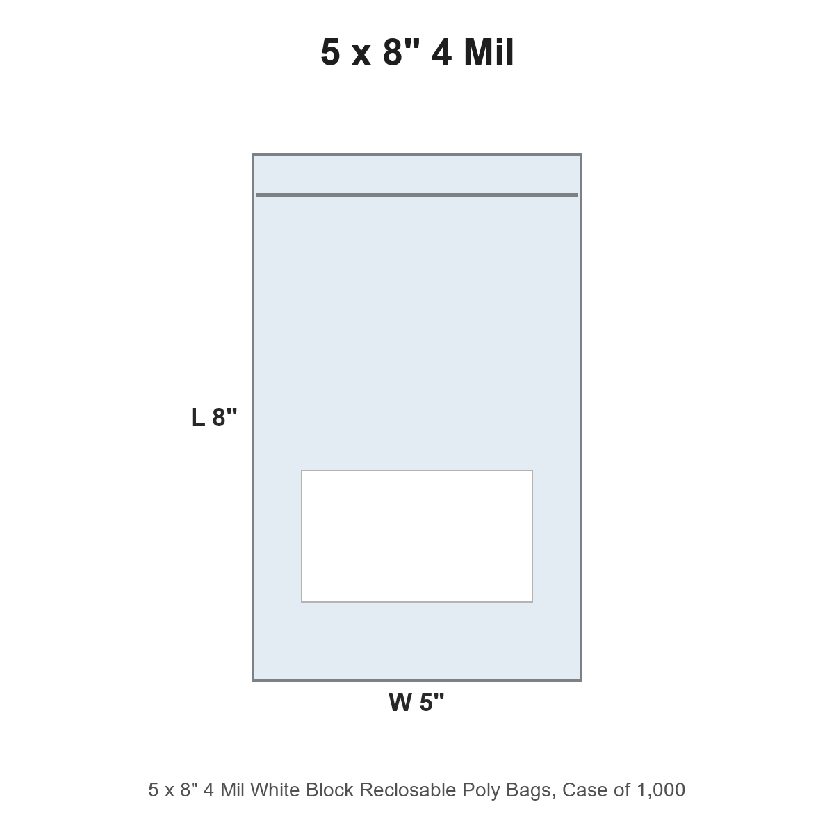 5 x 8" 4 Mil White Block Reclosable Poly Bags