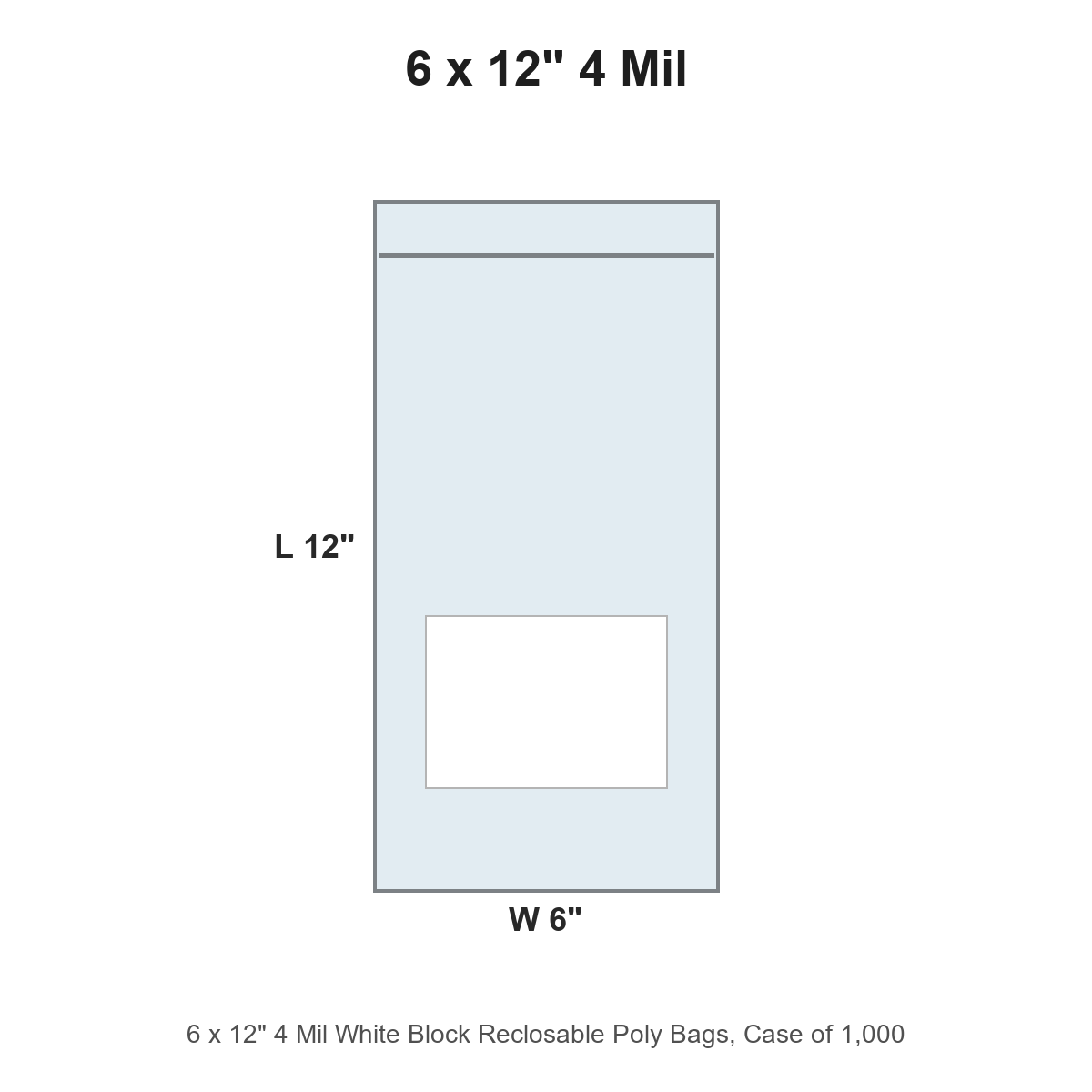 6 x 12" 4 Mil White Block Reclosable Poly Bags