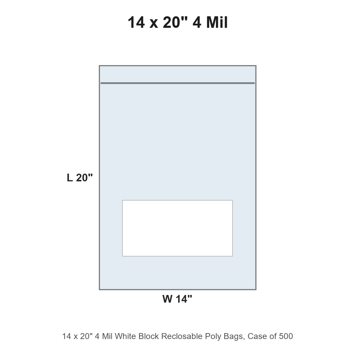 14 x 20" 4 Mil White Block Reclosable Poly Bags