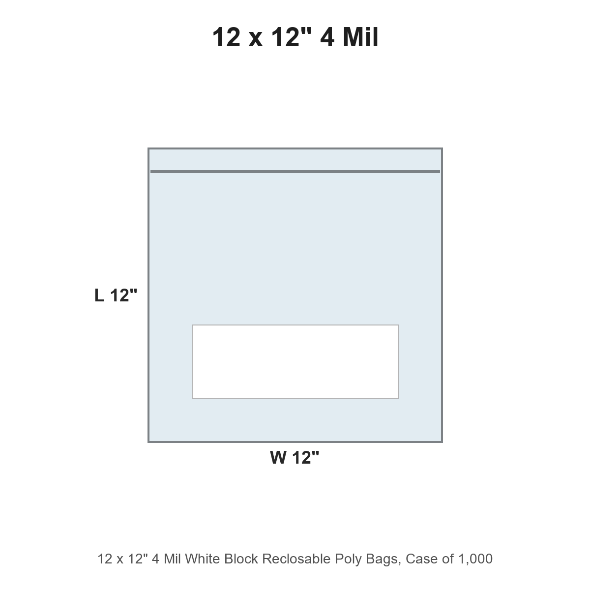12 x 12" 4 Mil White Block Reclosable Poly Bags
