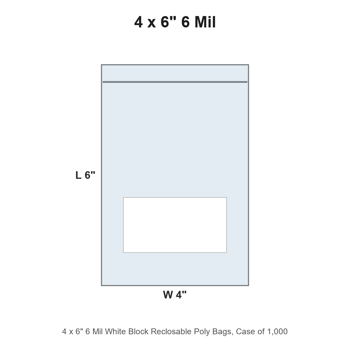 4 x 6" 6 Mil White Block Reclosable Poly Bags