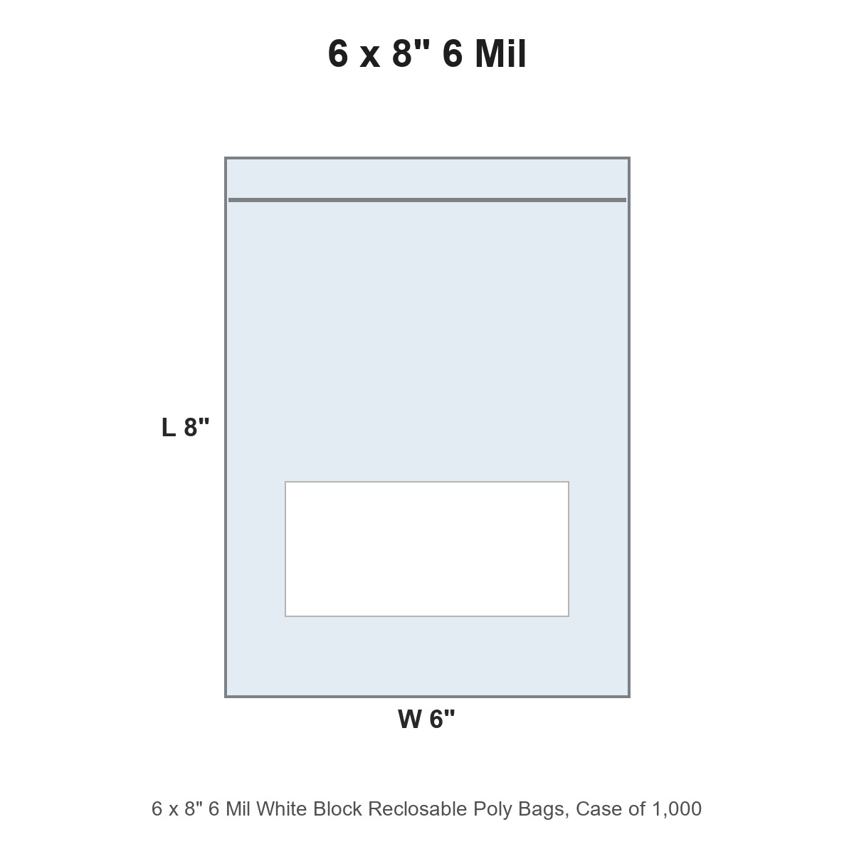 6 x 8" 6 Mil White Block Reclosable Poly Bags