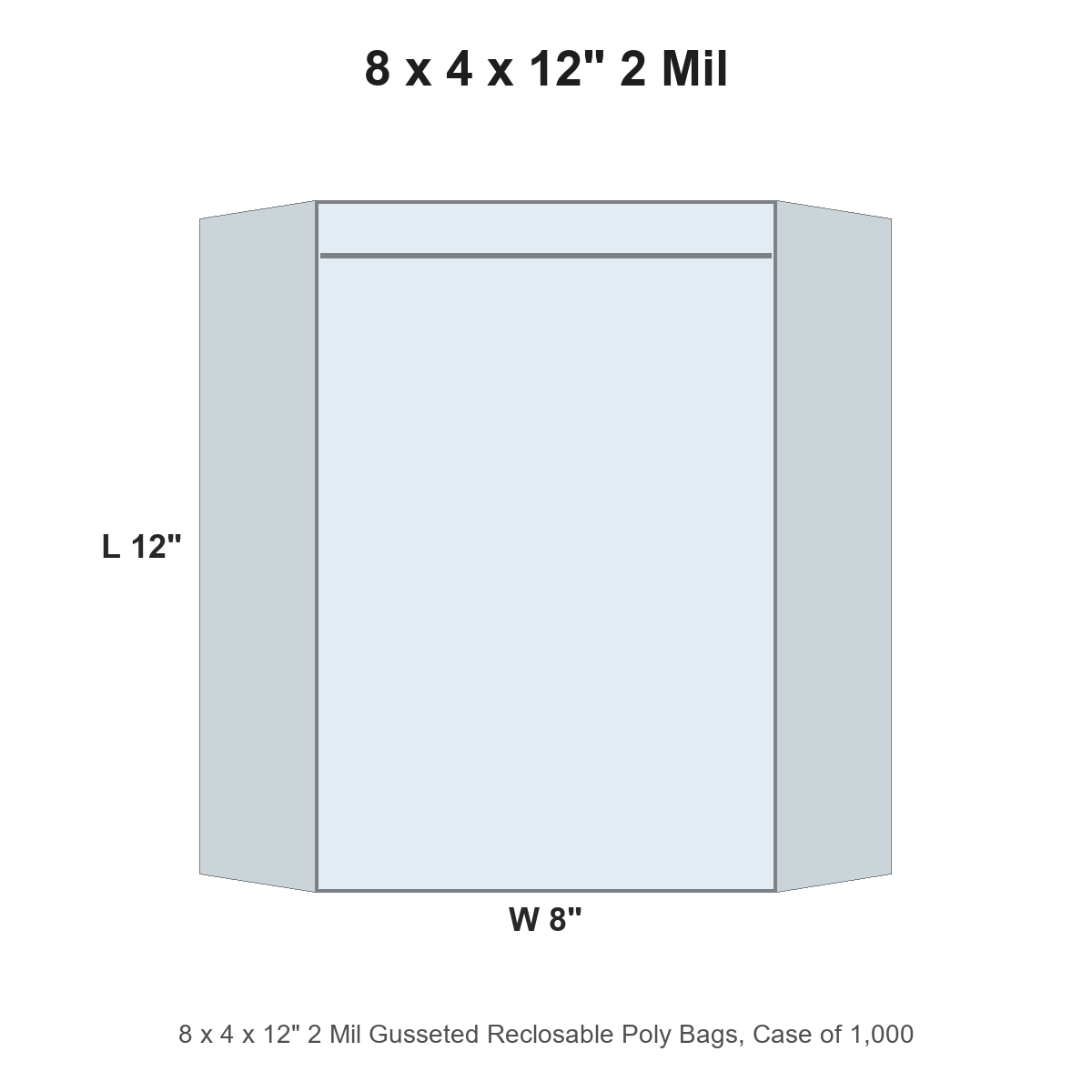 8 x 4 x 12" 2 Mil Gusseted Reclosable Poly Bags
