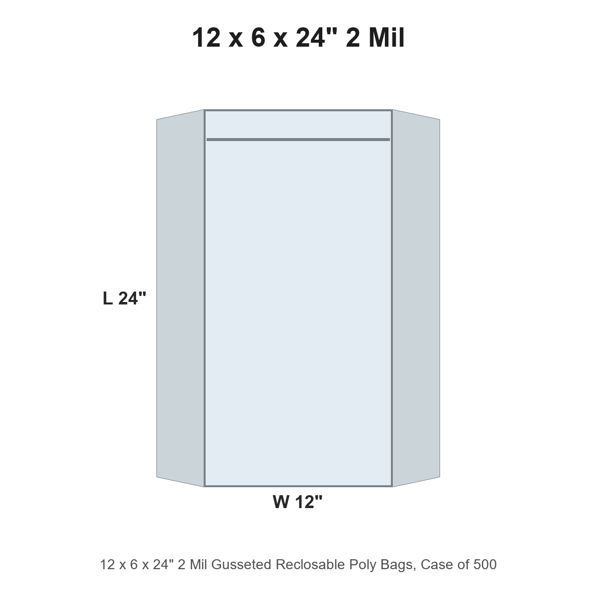 12 x 6 x 24" 2 Mil Gusseted Reclosable Poly Bags