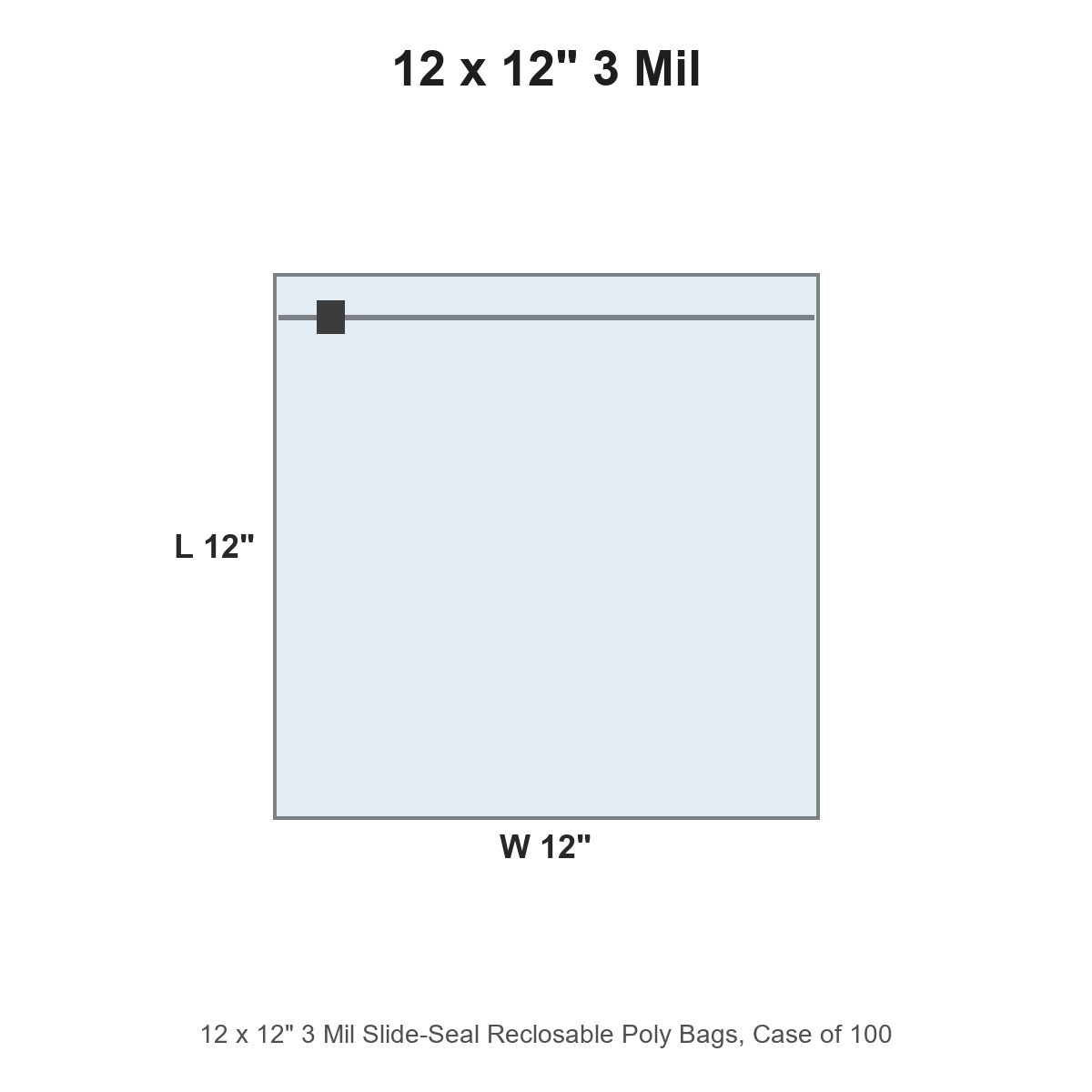 12 x 12" 3 Mil Slide-Seal Reclosable Poly Bags