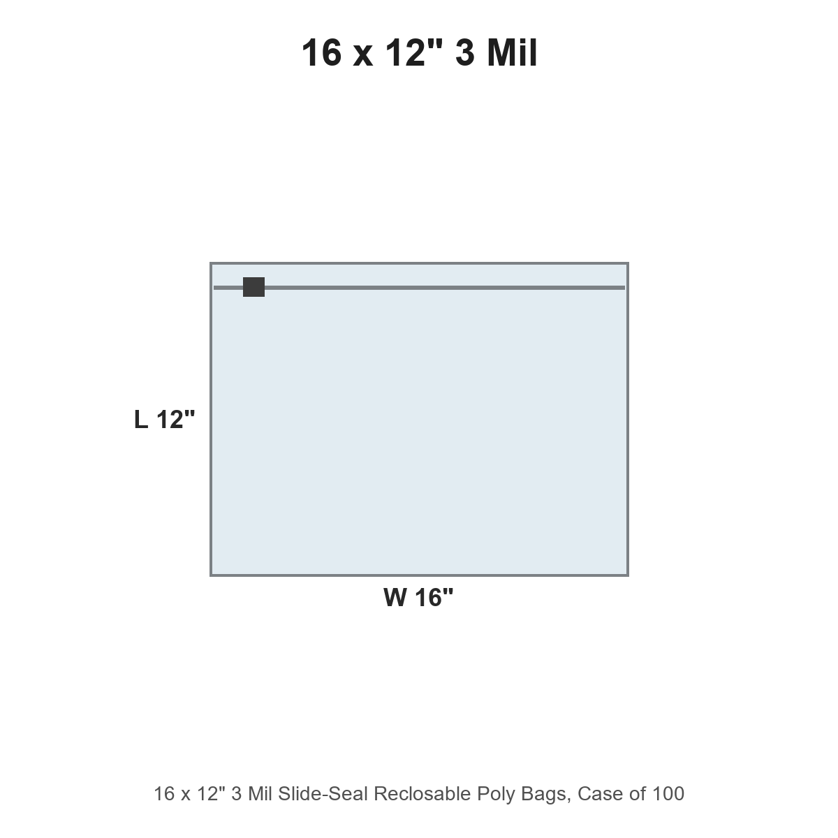 16 x 12" 3 Mil Slide-Seal Reclosable Poly Bags