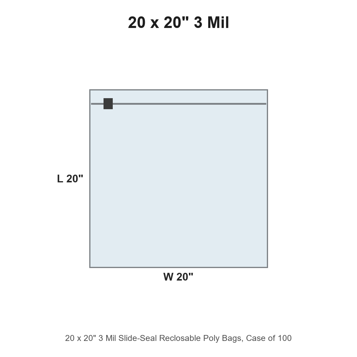 20 x 20" 3 Mil Slide-Seal Reclosable Poly Bags