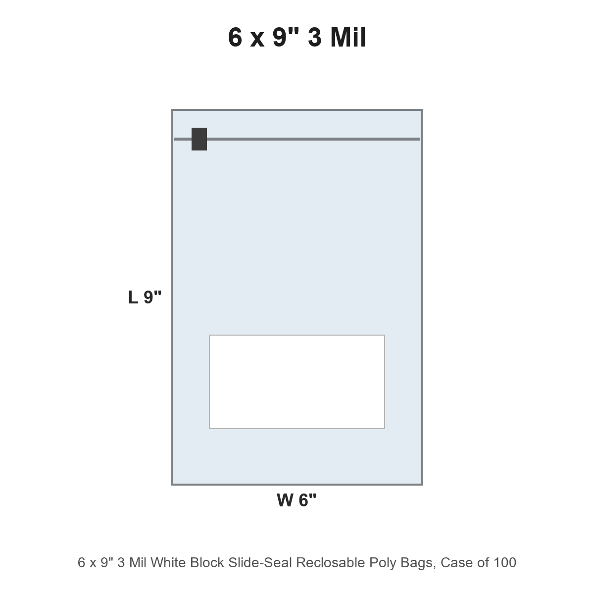 6 x 9" 3 Mil White Block Slide-Seal Reclosable Poly Bags