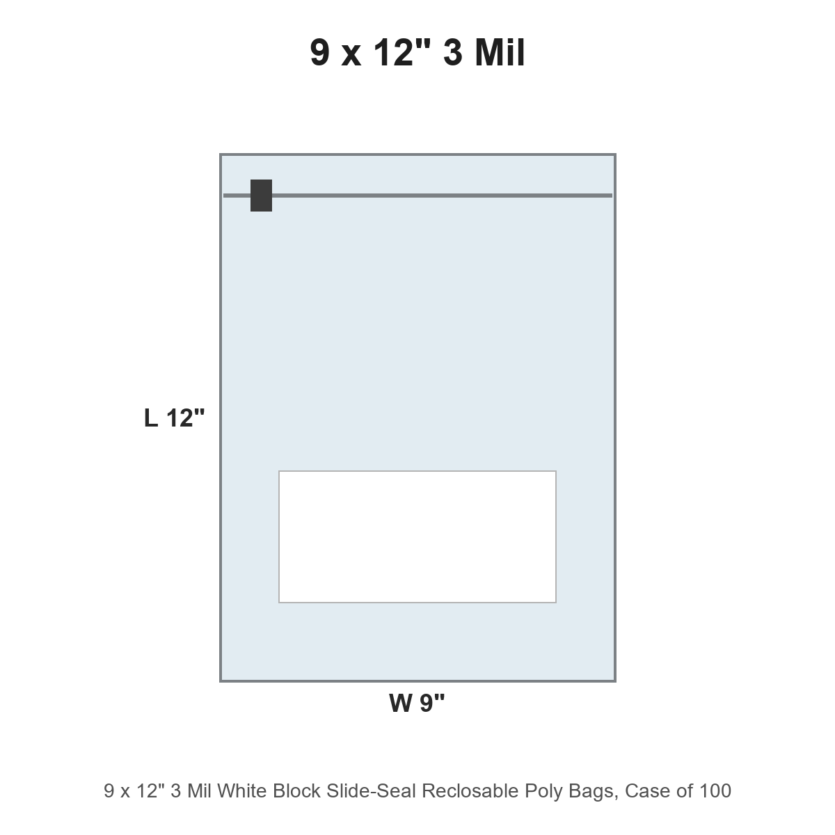 9 x 12" 3 Mil White Block Slide-Seal Reclosable Poly Bags
