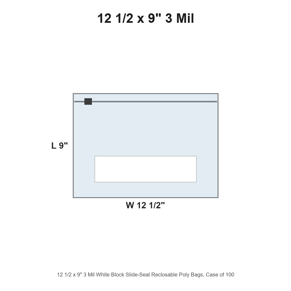12 1/2 x 9" 3 Mil White Block Slide-Seal Reclosable Poly Bags