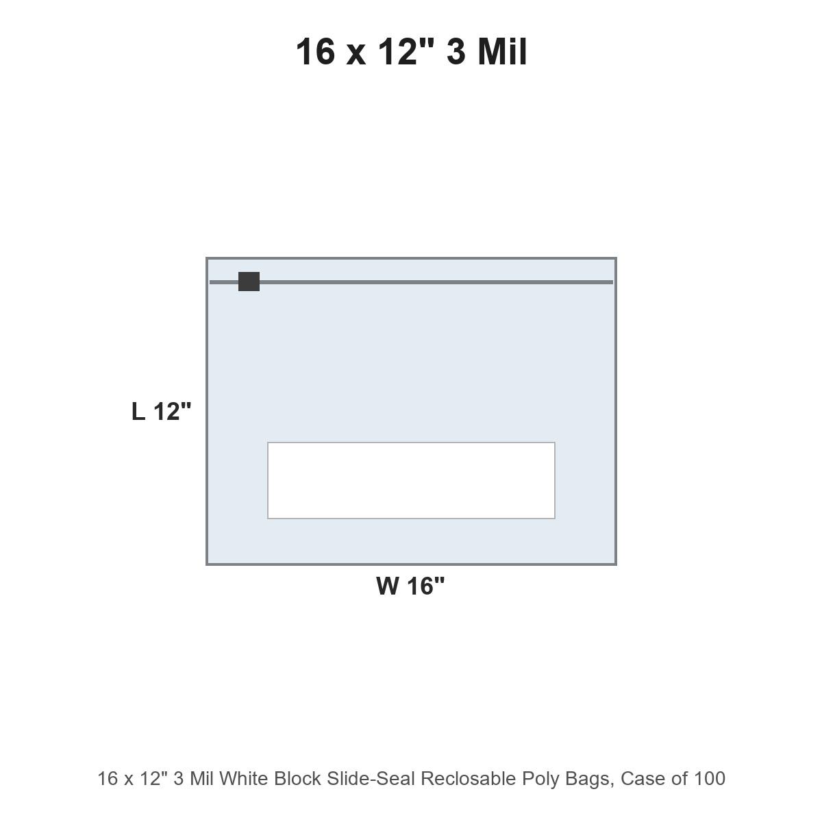 16 x 12" 3 Mil White Block Slide-Seal Reclosable Poly Bags