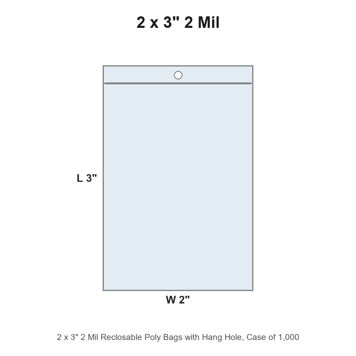 2 x 3" 2 Mil Reclosable Poly Bags with Hang Hole